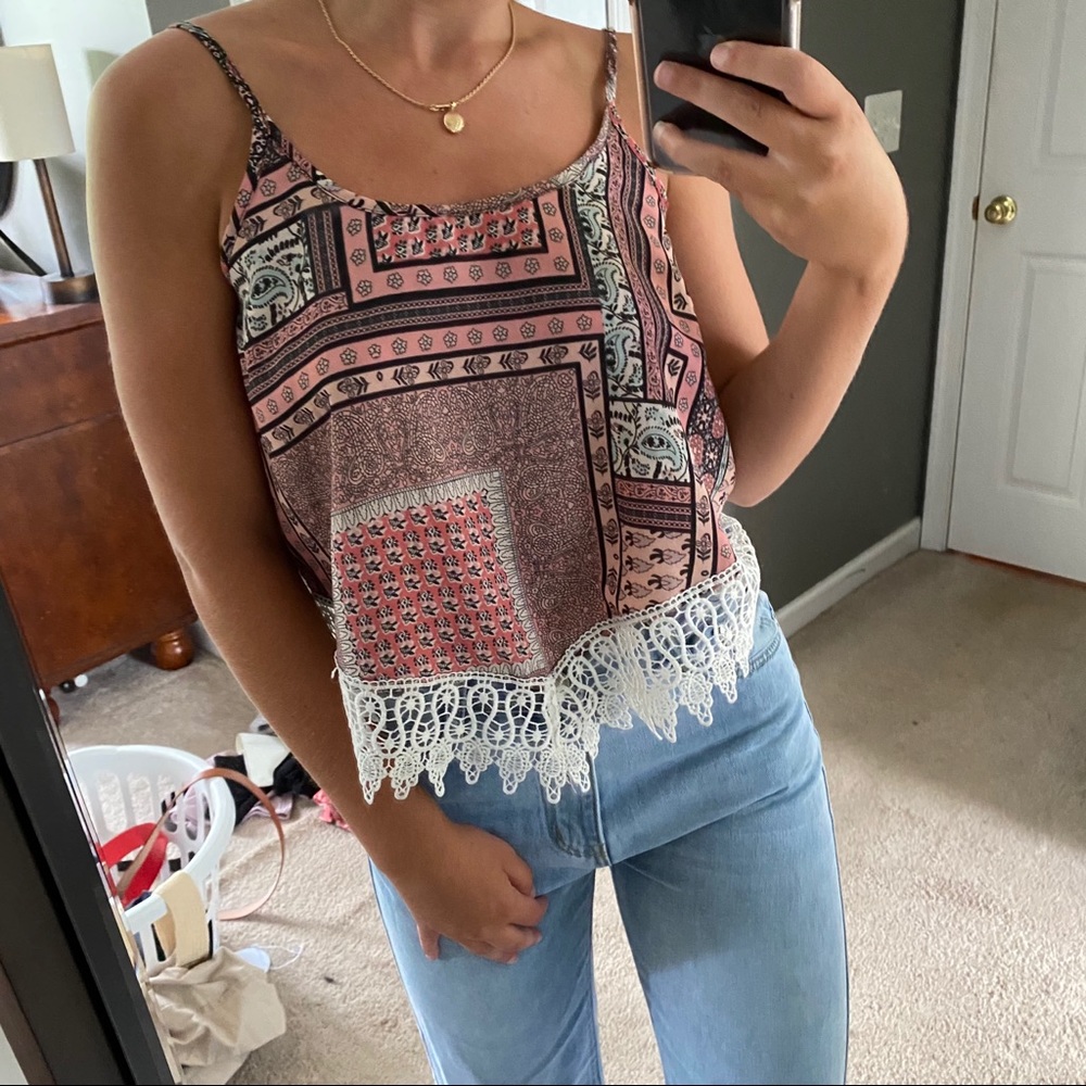 PACSUN patterned tank top w/ lace detail